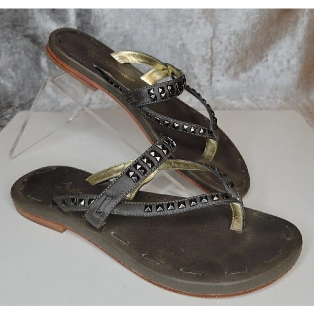 Matt Bernson Italian Leather Studded Sandal Womens Size 6, Made in Italy, GUC!